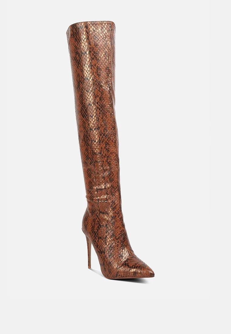 Catalina Snake Print Stiletto Knee Boots