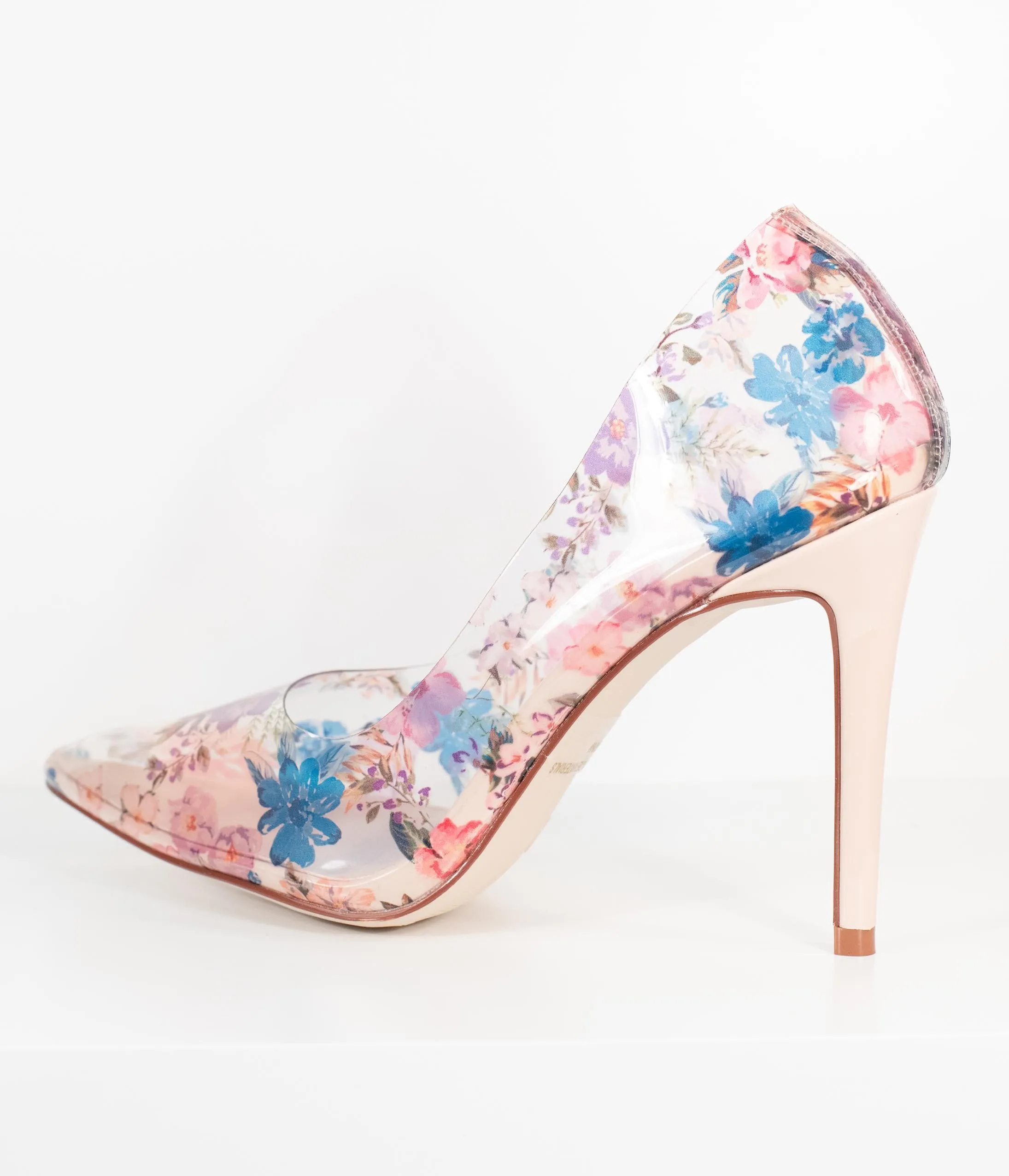 Clear Floral Vinyl High Heel Pumps