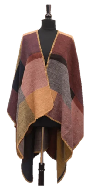 Color Blocked Ruana - Camel/Brown