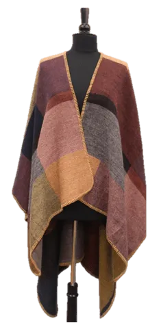 Color Blocked Ruana - Camel/Brown