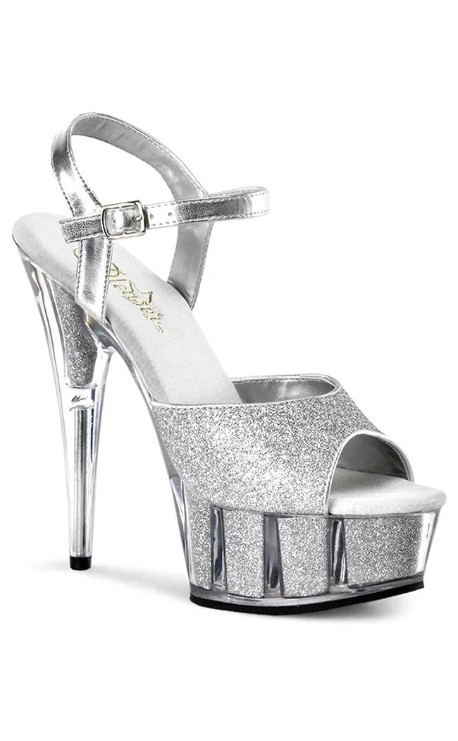 DELIGHT-609-5G Silver Glitter Platform Heels