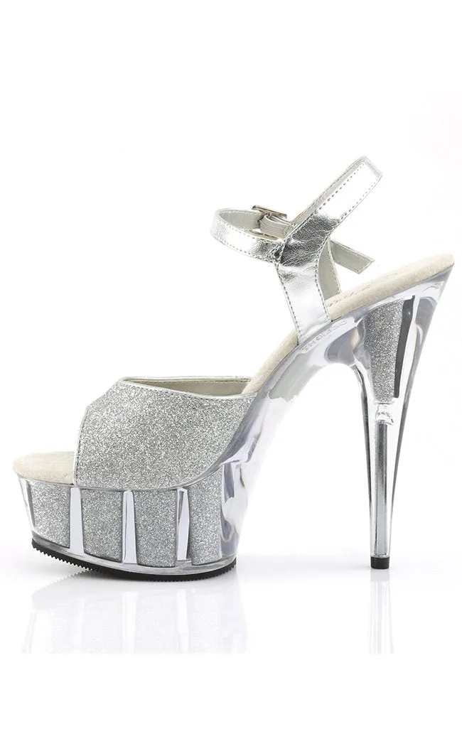 DELIGHT-609-5G Silver Glitter Platform Heels