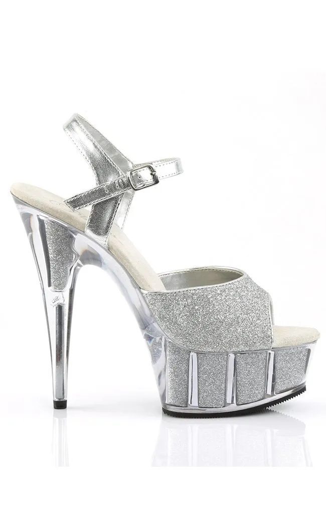 DELIGHT-609-5G Silver Glitter Platform Heels