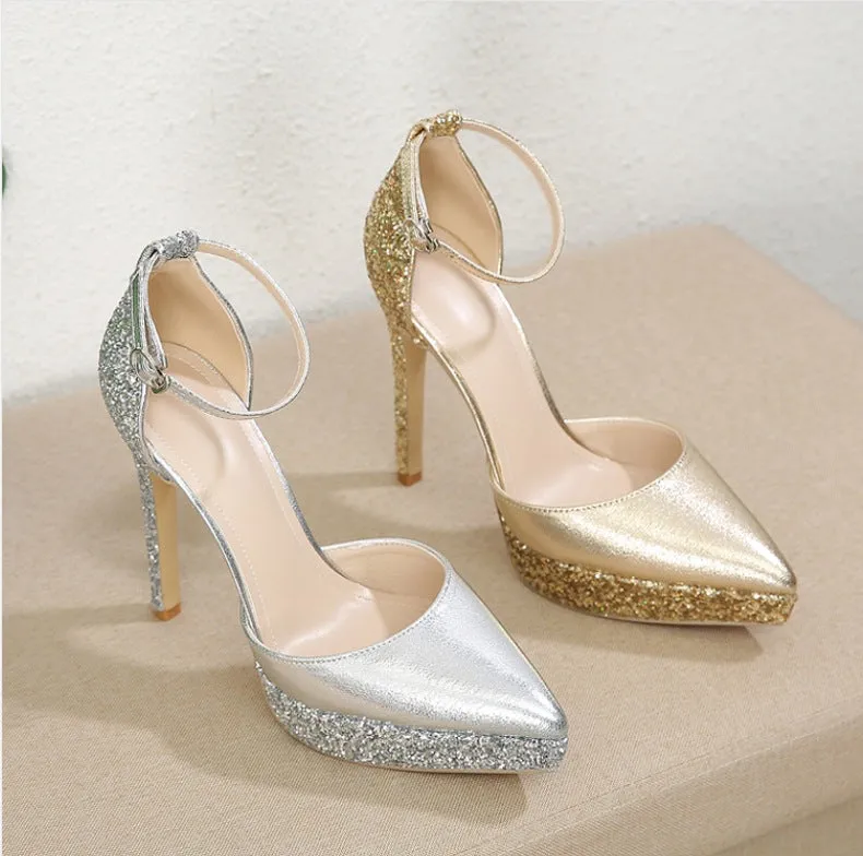 Elegant Hollow Sparkling Sequins for Women Single Shoes