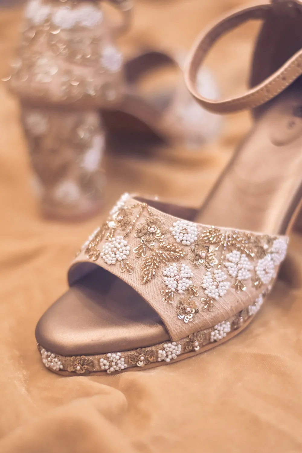 Embroidered Gold Heels