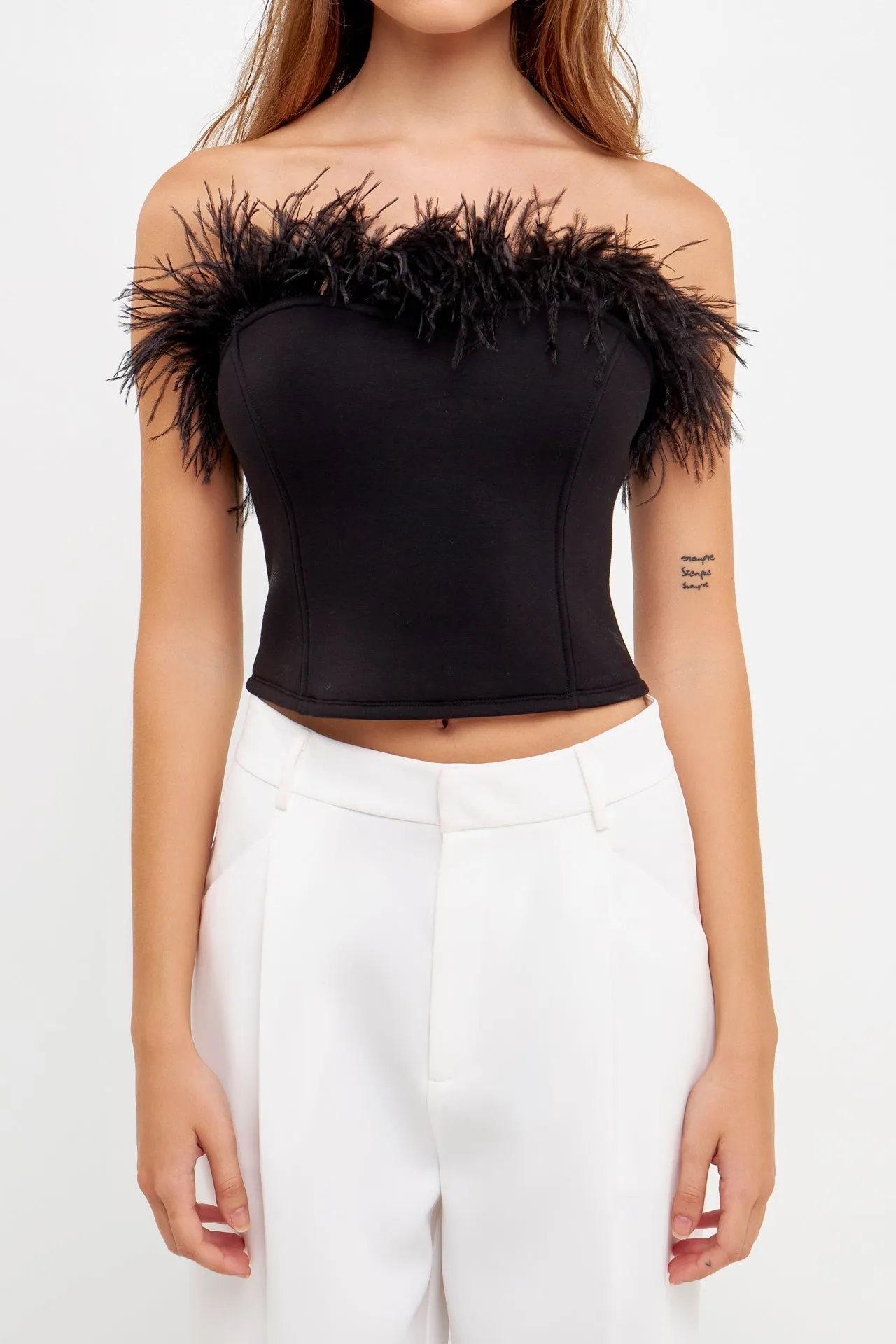 Endless Rose - Strapless Knit Feather Top