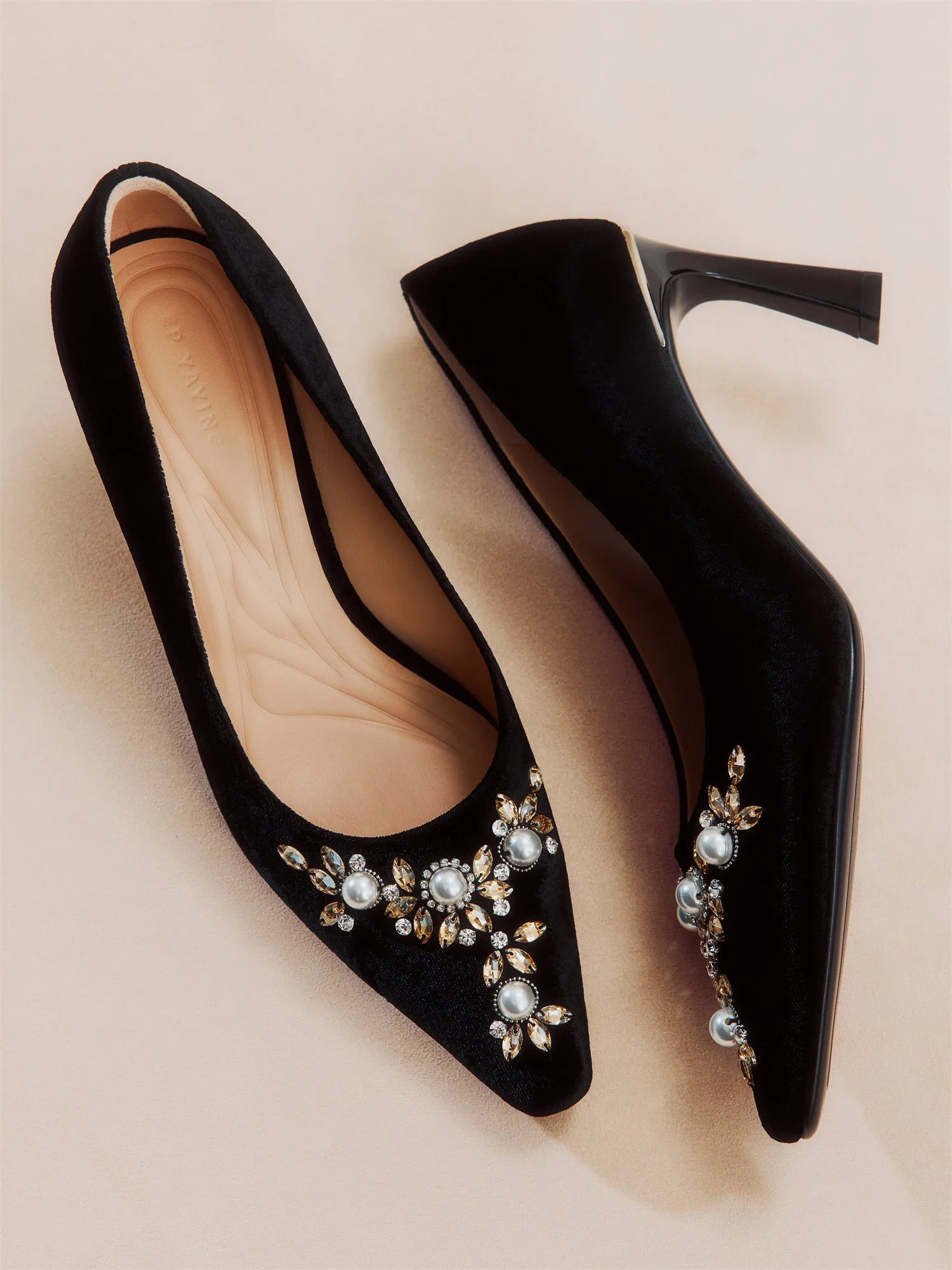 EP YAYING Rhinestone Velvet High Heels