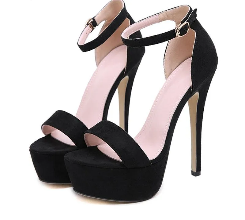 Faux Suede 15 cm High Heel Ankle Strap Sandals