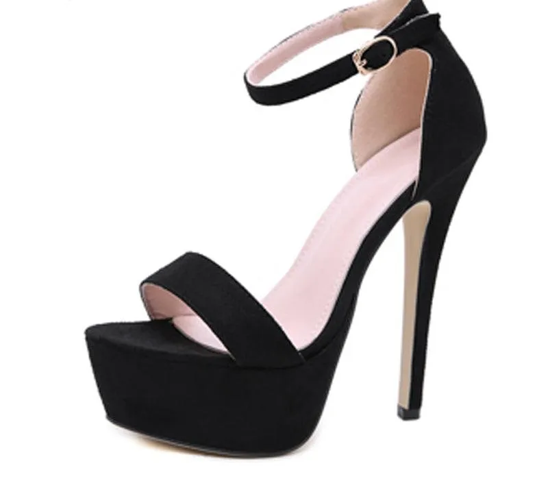 Faux Suede 15 cm High Heel Ankle Strap Sandals