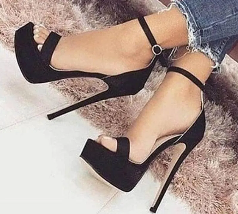 Faux Suede 15 cm High Heel Ankle Strap Sandals