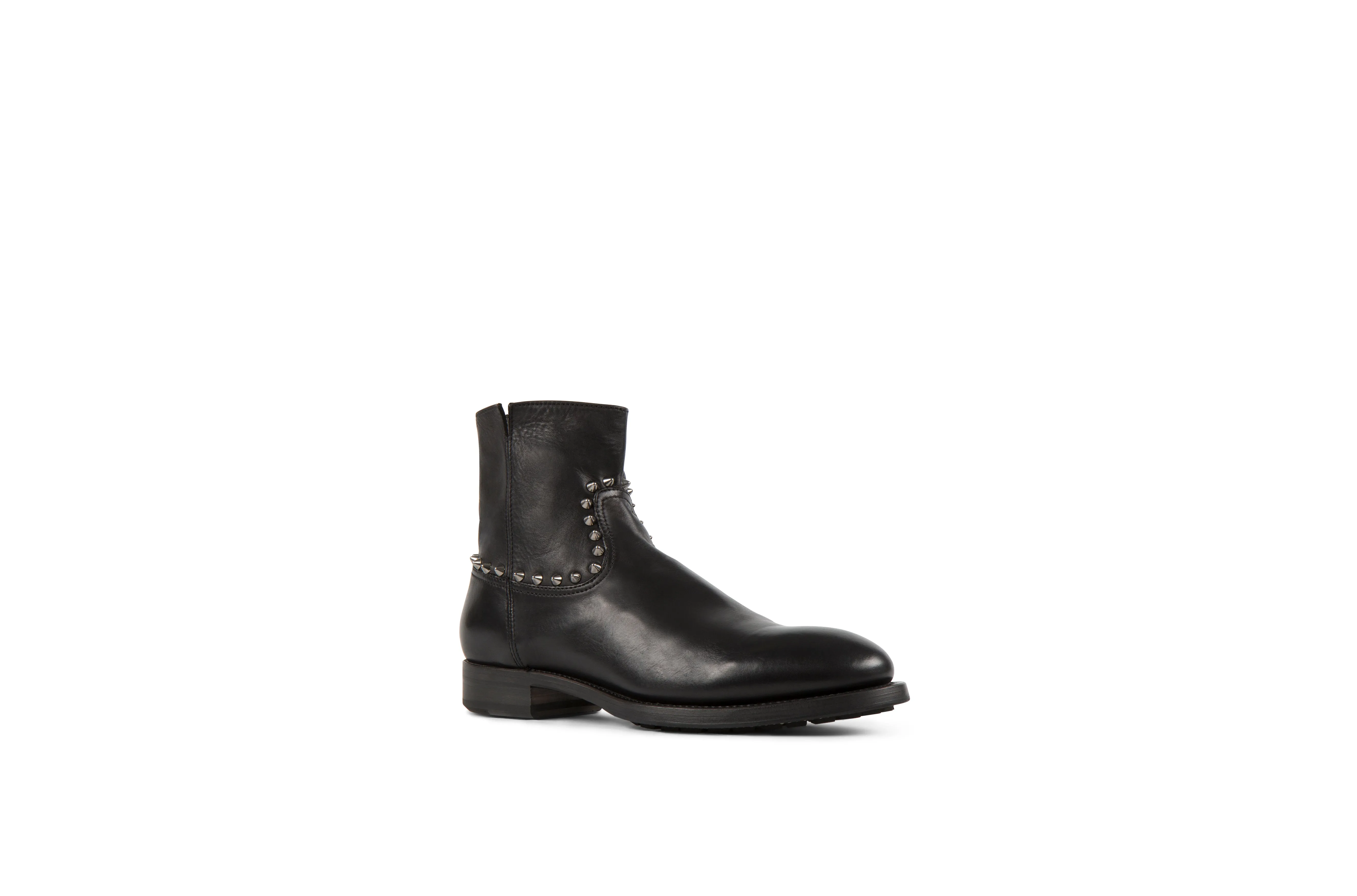 Flame Studs Black Cordovan Leather Zipper Boots