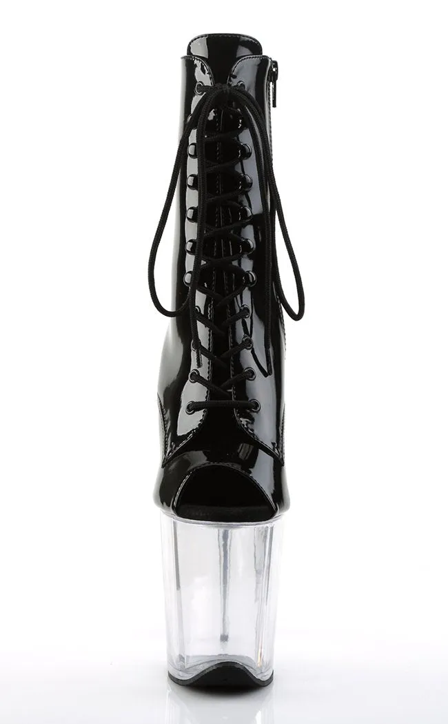 FLAMINGO-1021 Black Patent & Clear Ankle Boots