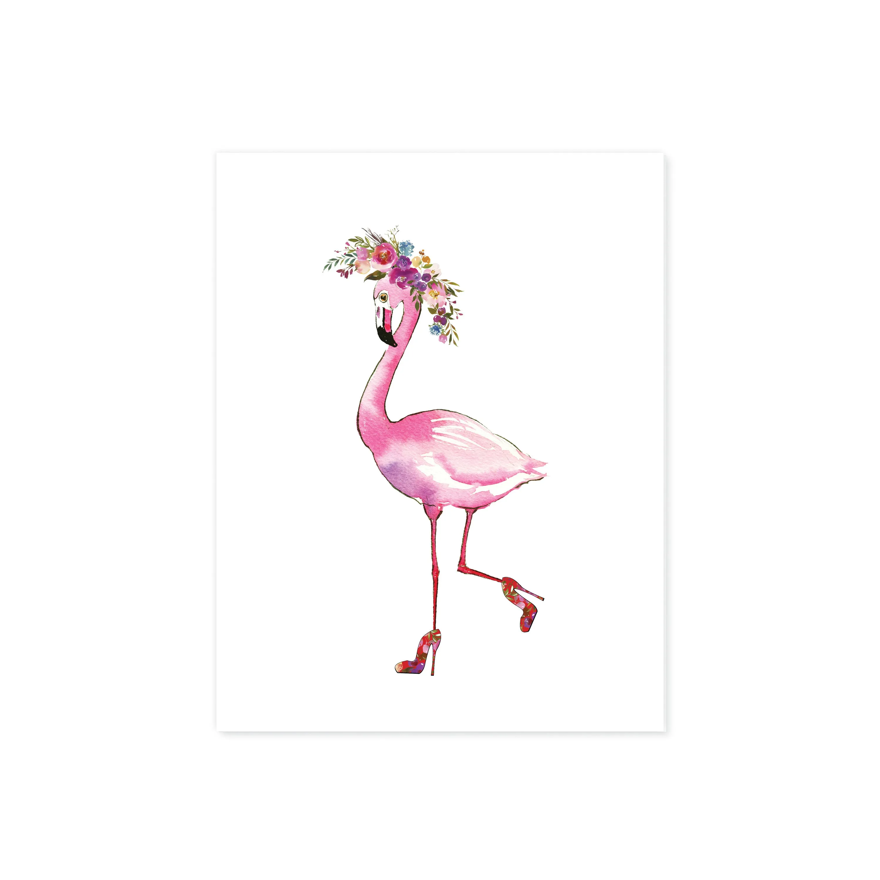 Flamingo with Floral High Heels and a Floral Hat