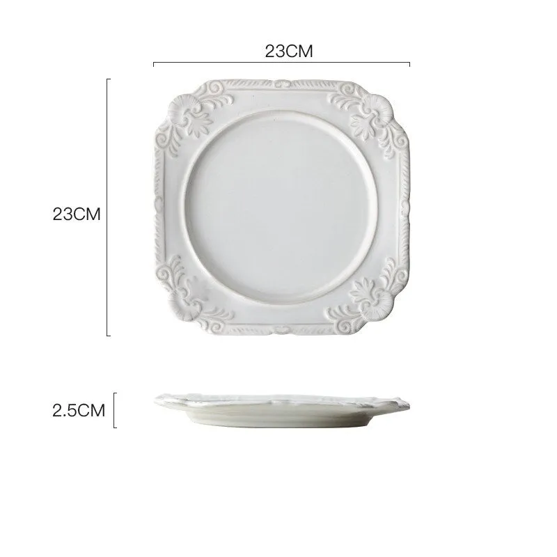 French Retro Embossed Ceramic Plate