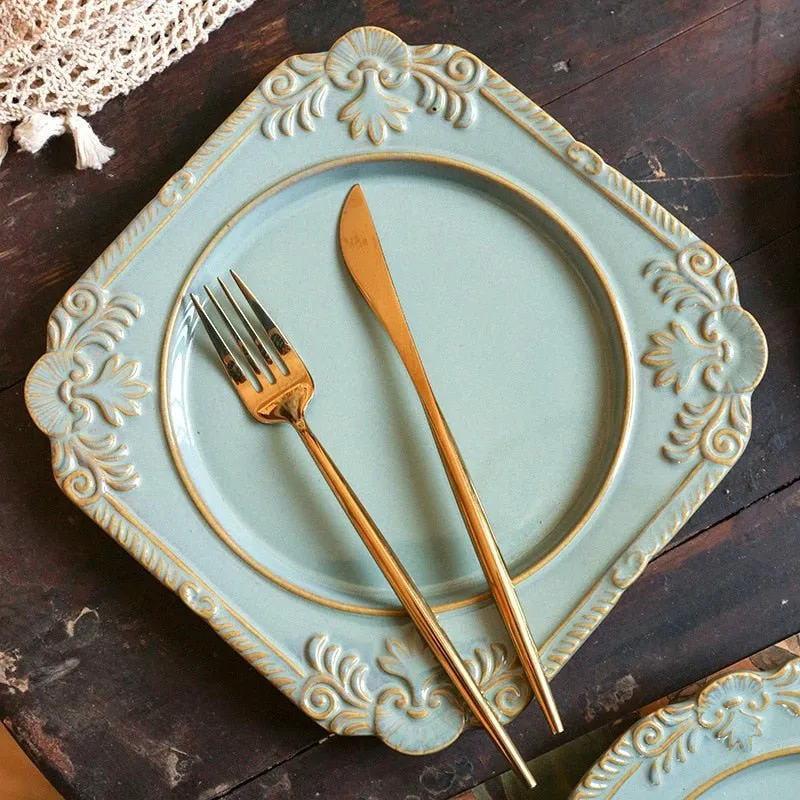 French Retro Embossed Ceramic Plate