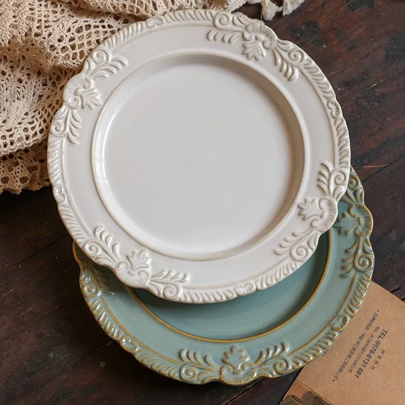 French Retro Embossed Ceramic Plate