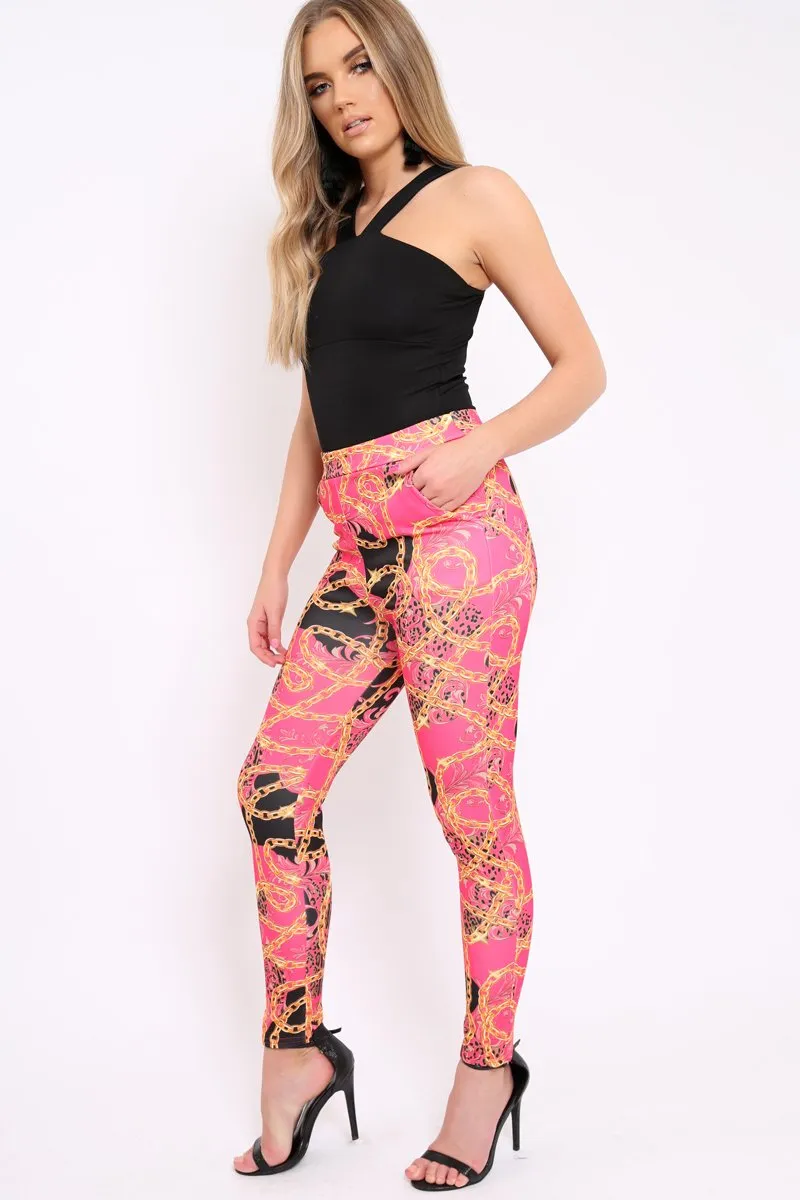 Fuchsia Chain Print Trousers - Donika