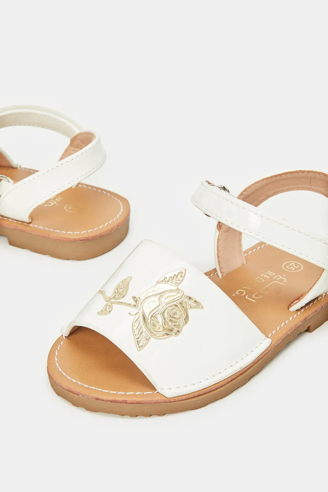 Girls White Floral Embossed Sandal