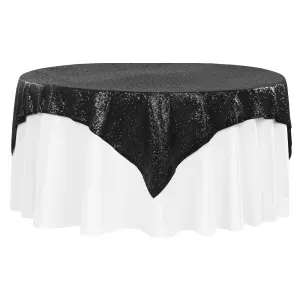 Glitz Sequin Table Overlay Topper 72"x72" Square  - Black