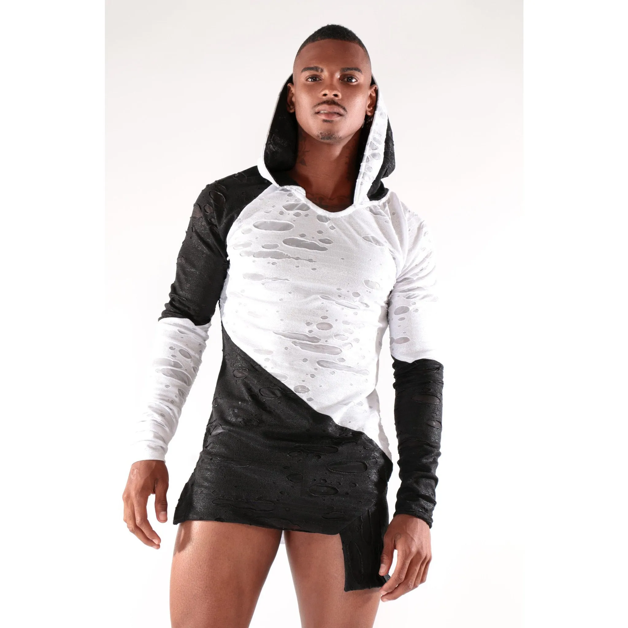 High quality Black and White long sleeve with Hoodie and no zipper