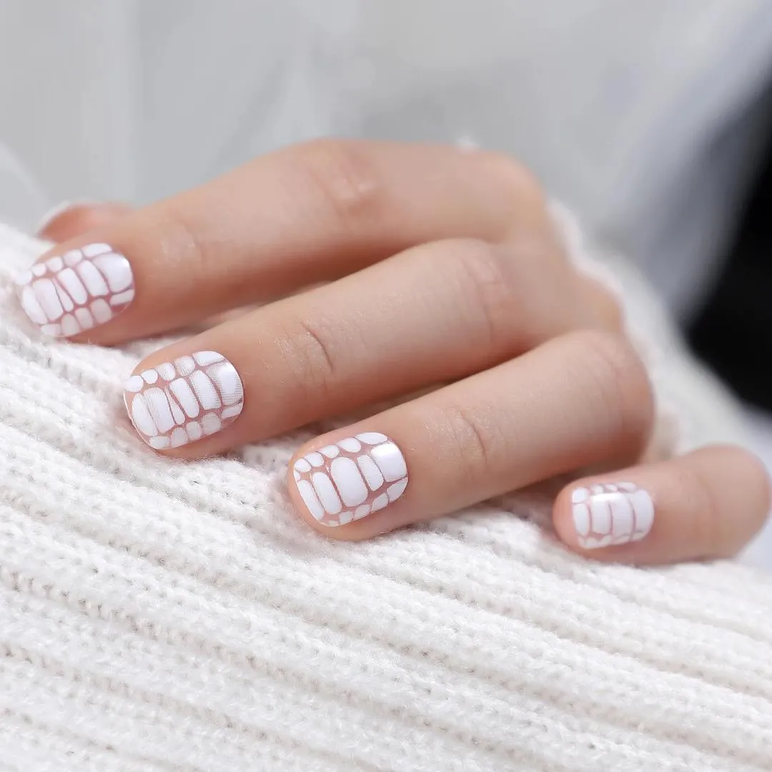 Ivy & Ash | After A While | Trendy White Crocodile Print Press-On Nails