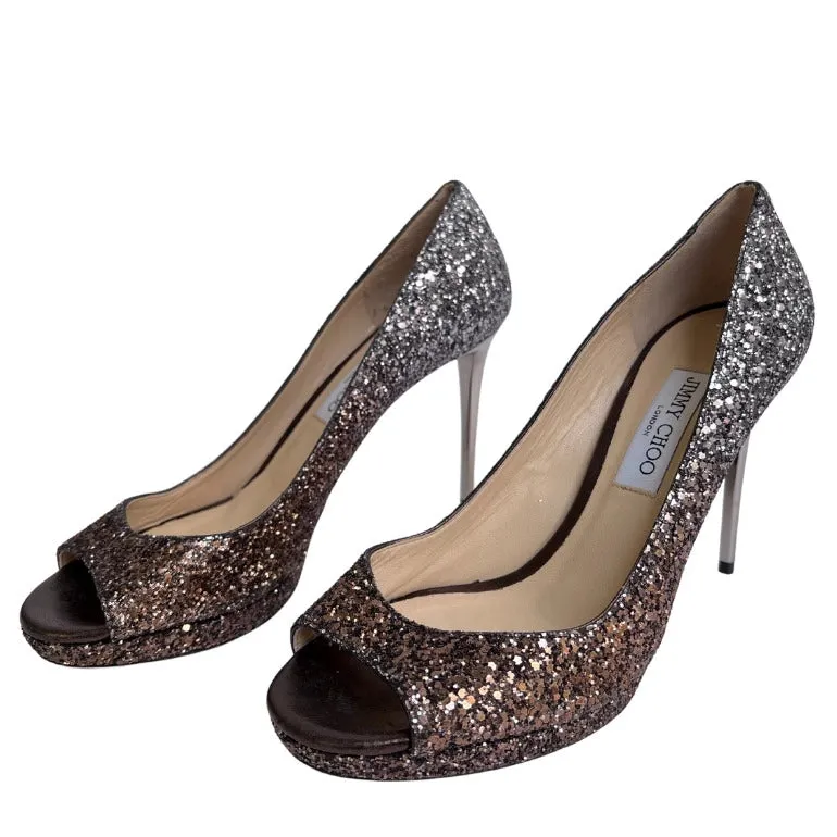 Jimmy Choo Gold Luna Peep Toe Heels