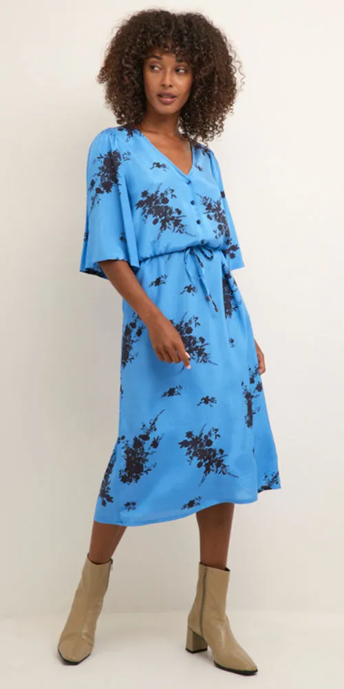 Kaffe Floral Print Dress, blue