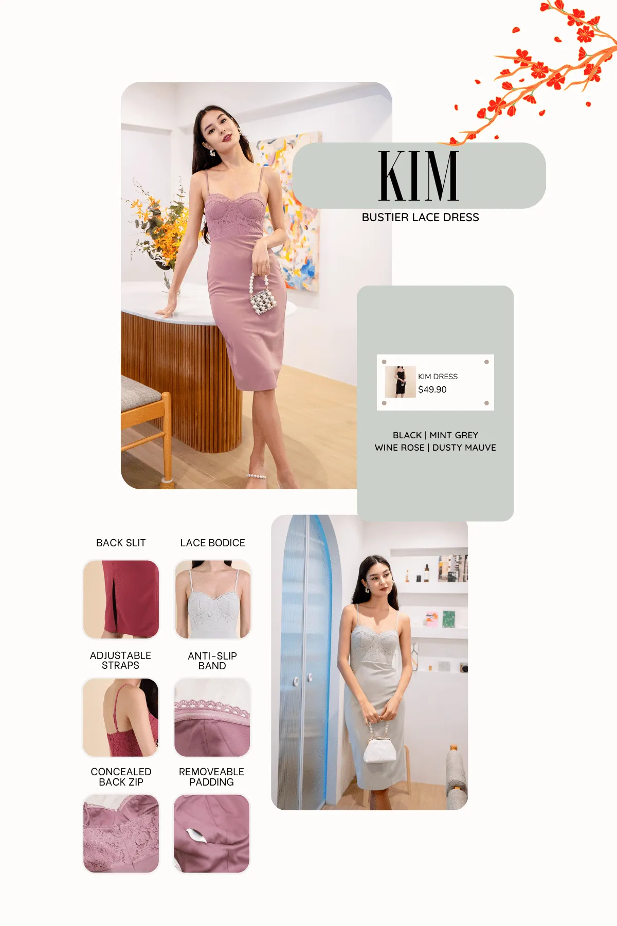 KIM BUSTIER LACE DRESS IN DUSTY MAUVE