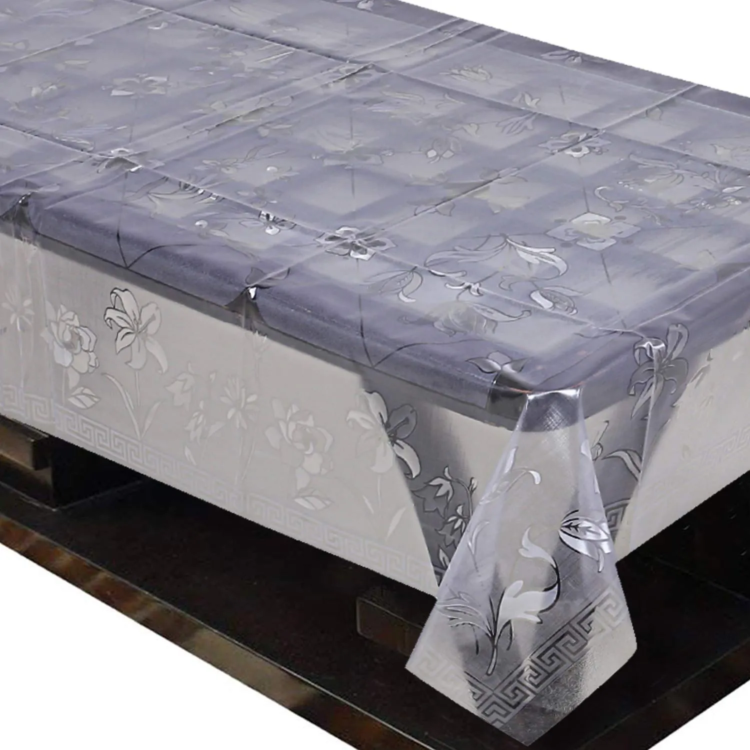 Kuber Industries Embossed Floral Design PVC 4 Seater Center Table Cover (Transparent)-CTKTC29993