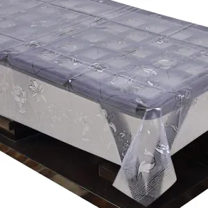 Kuber Industries Embossed Floral Design PVC 4 Seater Center Table Cover (Transparent)-CTKTC29993