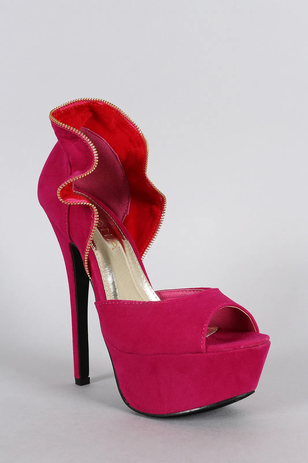 Liliana Suede Zipper Ruffle Trim Stiletto Pump