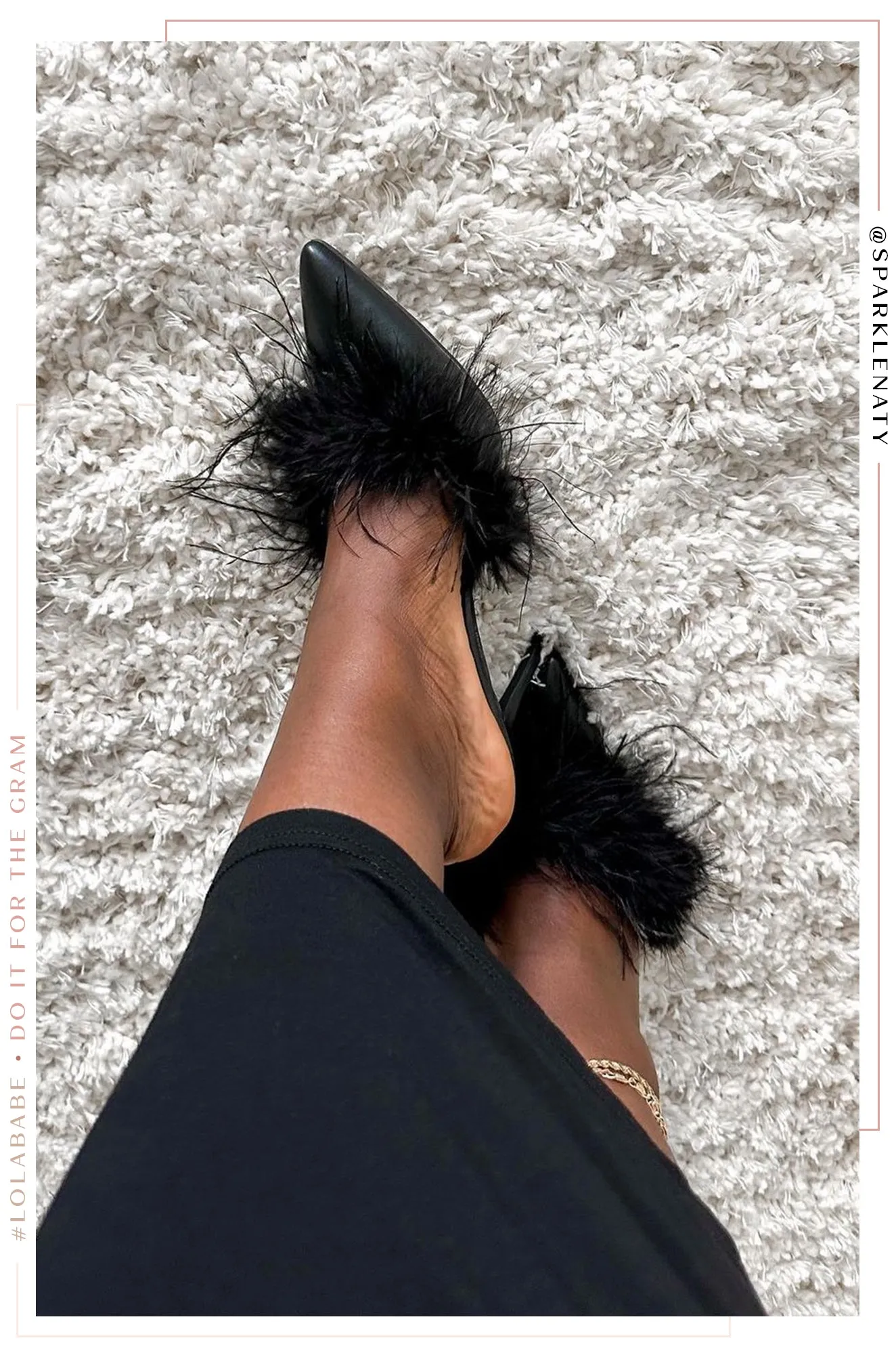 Lorelai Faux Feather Mule Heels - Black