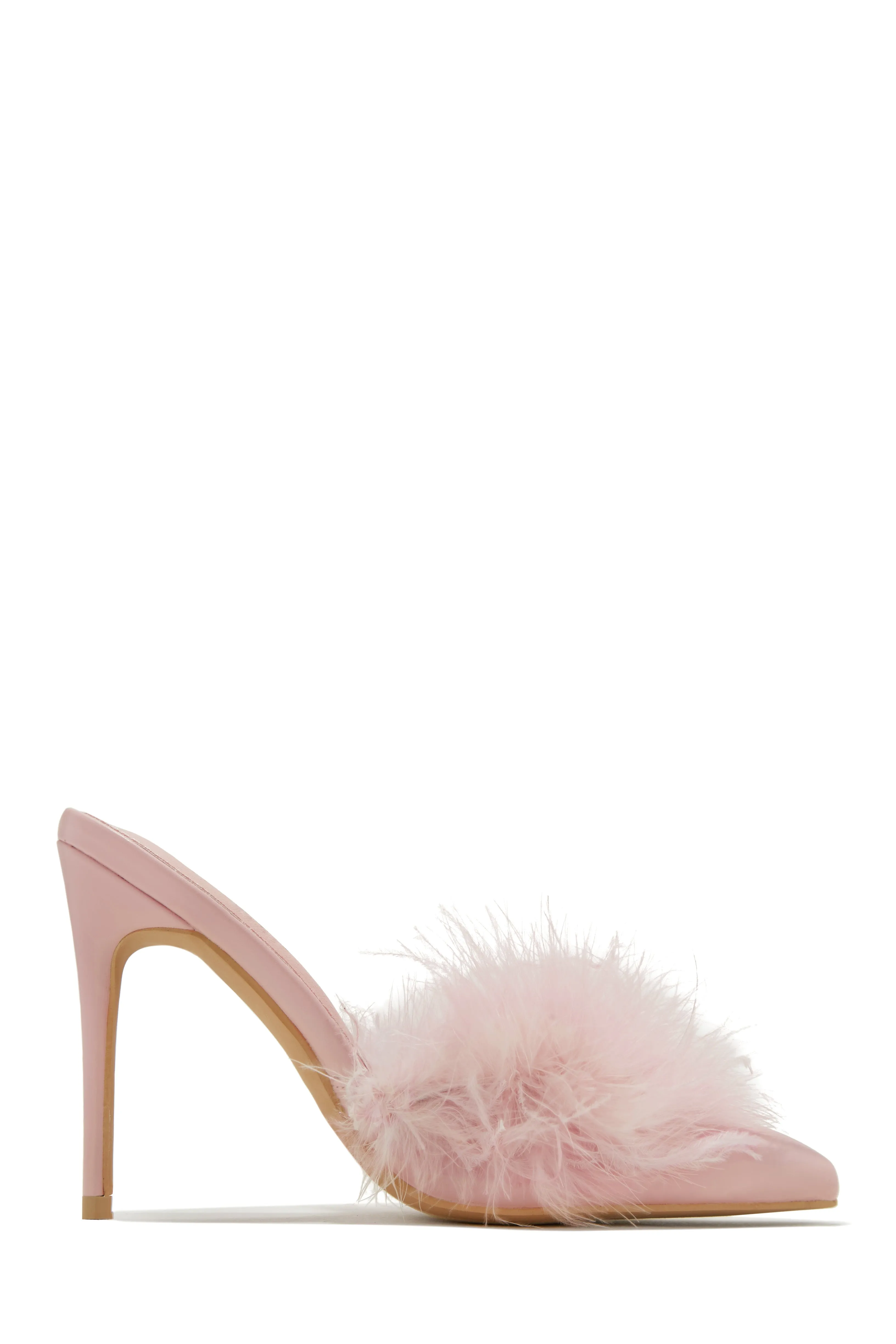 Lorelai Faux Feather Mule Heels - White