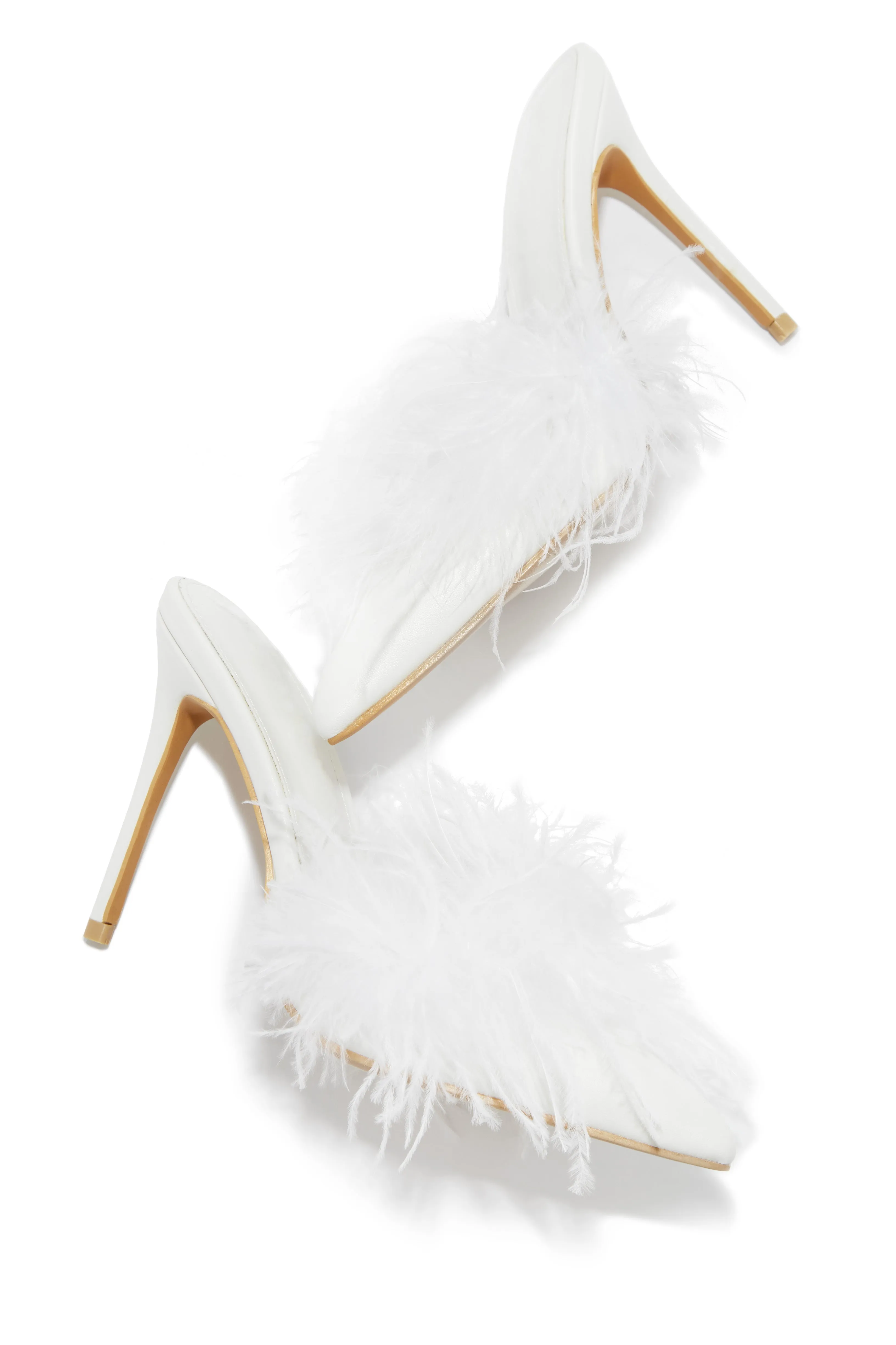 Lorelai Faux Feather Mule Heels - White