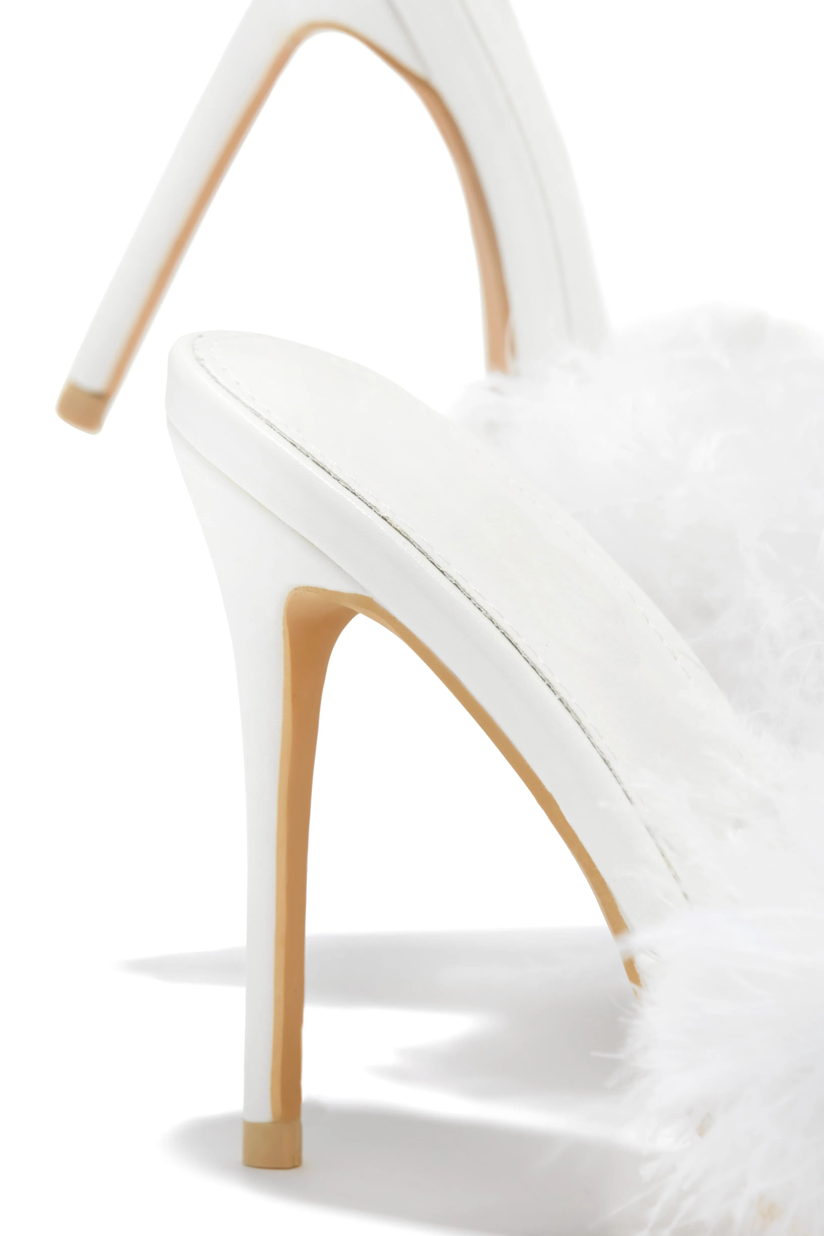 Lorelai Faux Feather Mule Heels - White