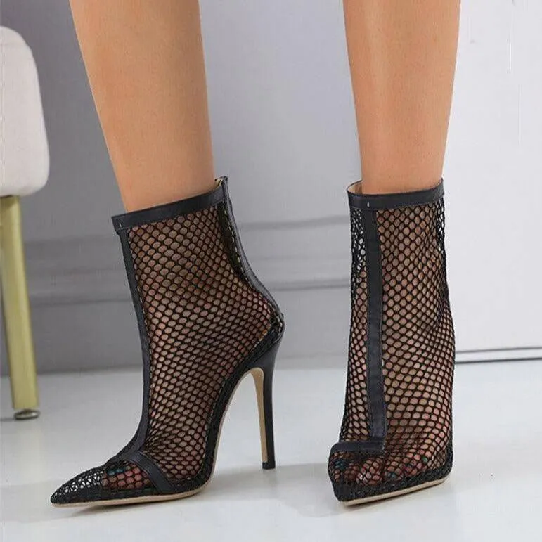 Mathilda Fishnet Mesh Pointed To High Heels Sandal