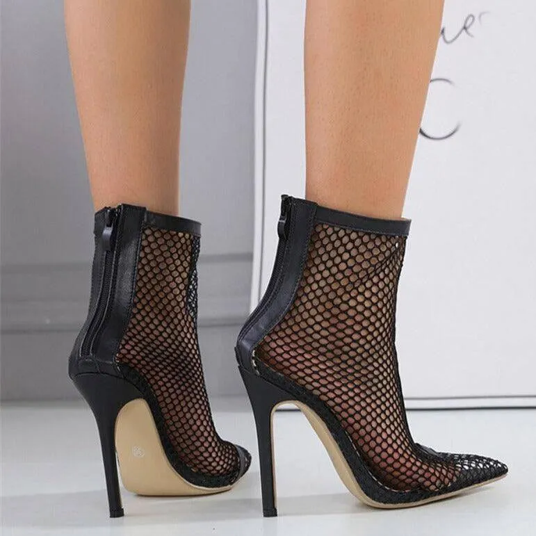 Mathilda Fishnet Mesh Pointed To High Heels Sandal