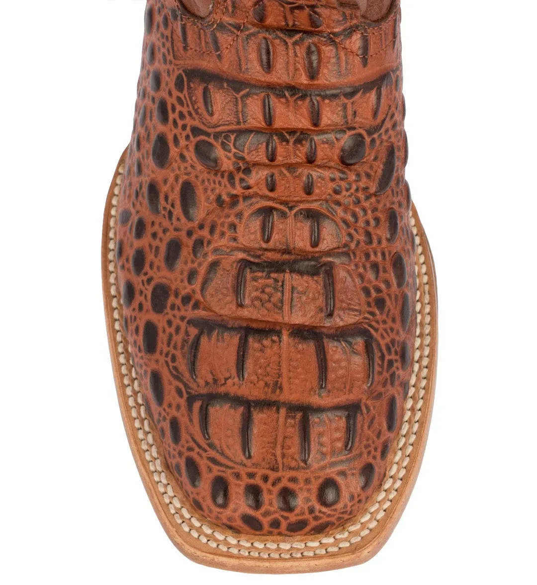 Mens Cognac Alligator Hornback Print Leather Cowboy Boots Square Toe