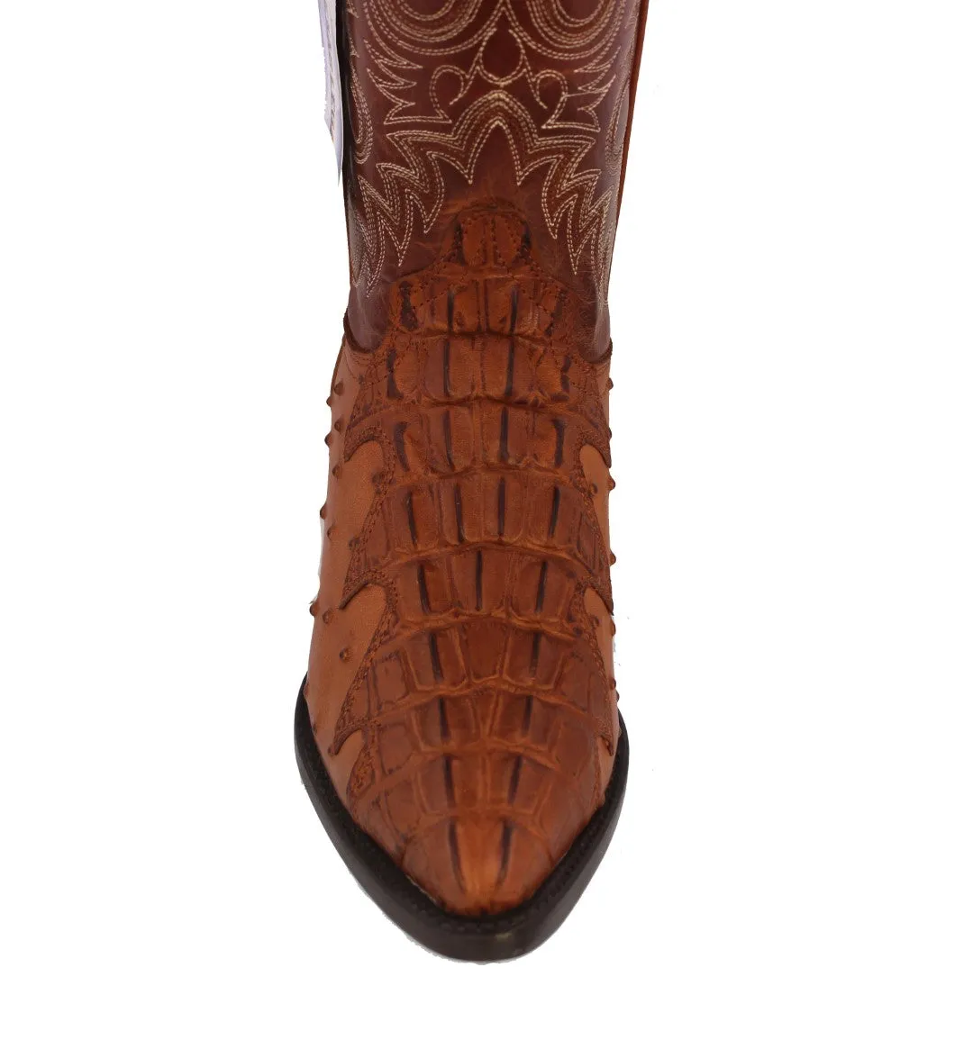 Mens Cognac Crocodile & Ostrich Print Leather Cowboy Boots J Toe