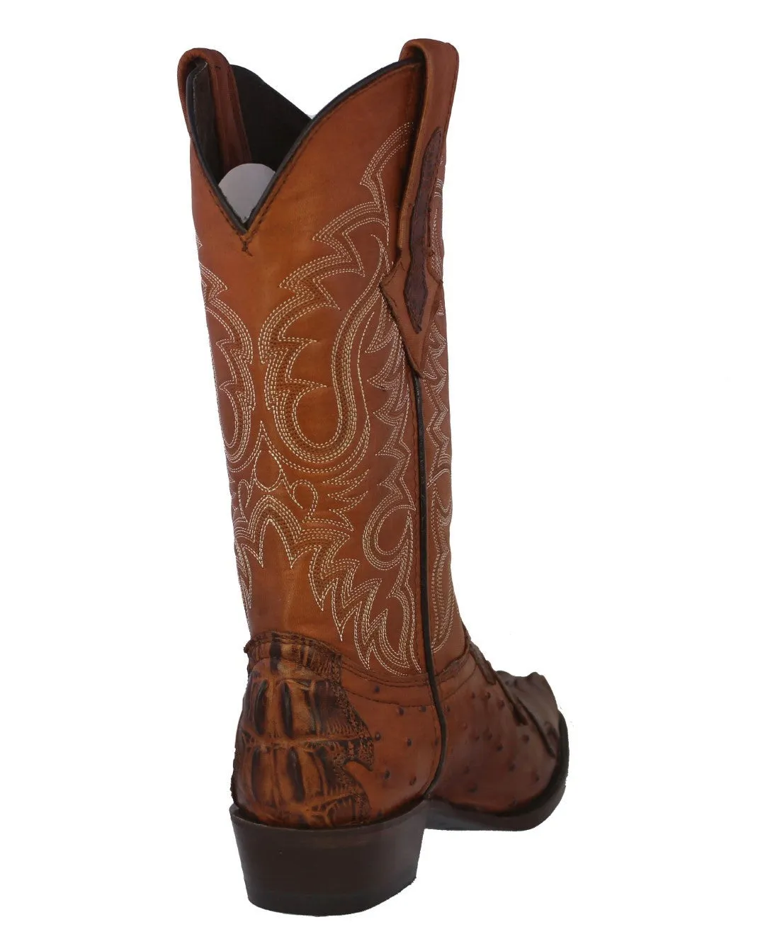 Mens Cognac Crocodile & Ostrich Print Leather Cowboy Boots J Toe