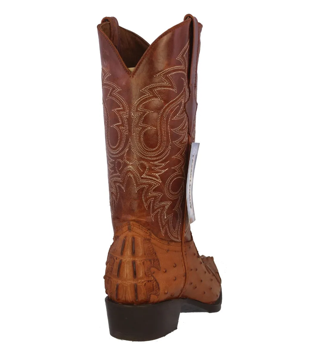 Mens Cognac Crocodile & Ostrich Print Leather Cowboy Boots J Toe