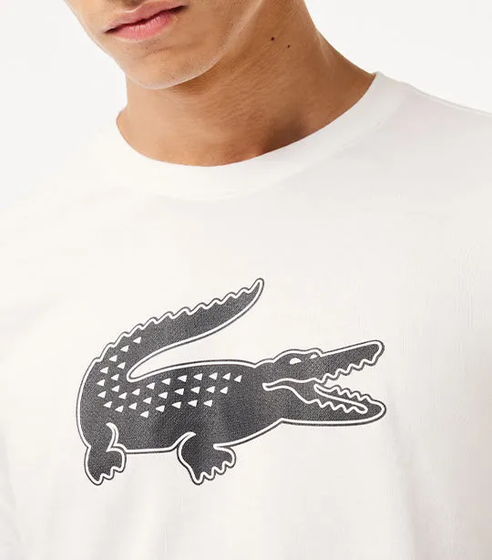 Men's Lacoste SPORT 3D Print Crocodile Breathable Jersey T-shirt White/Black