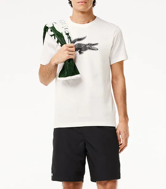 Men's Lacoste SPORT 3D Print Crocodile Breathable Jersey T-shirt White/Black