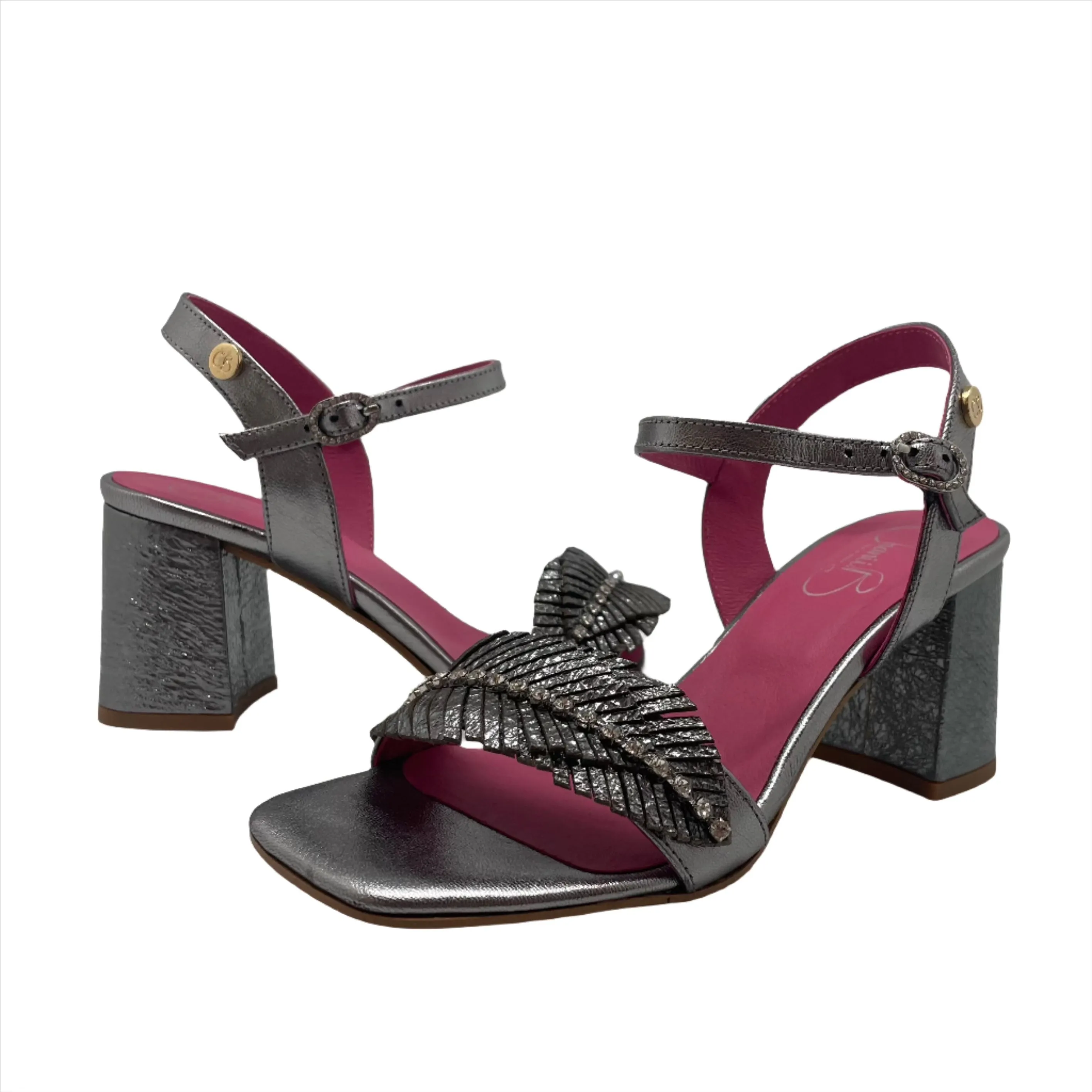 Mimi- Pewter block heel sandal