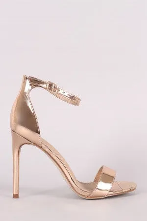 Mirror Metallic Open Toe Ankle Strap Single Sole Stiletto Heel