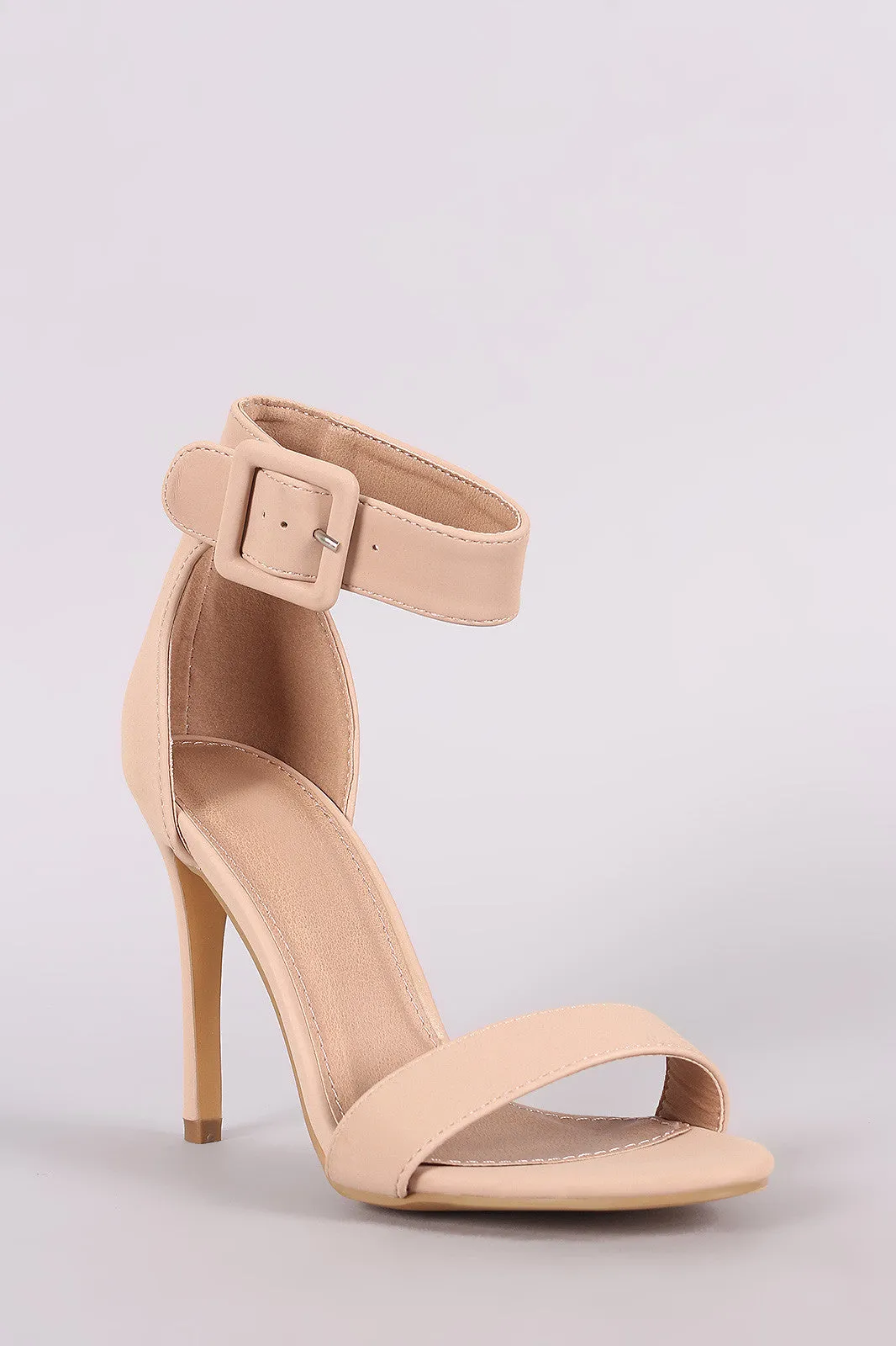 Nubuck Open Toe Ankle Cuff Single Sole Stiletto Heel