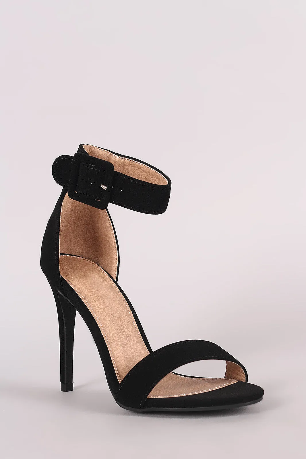 Nubuck Open Toe Ankle Cuff Single Sole Stiletto Heel