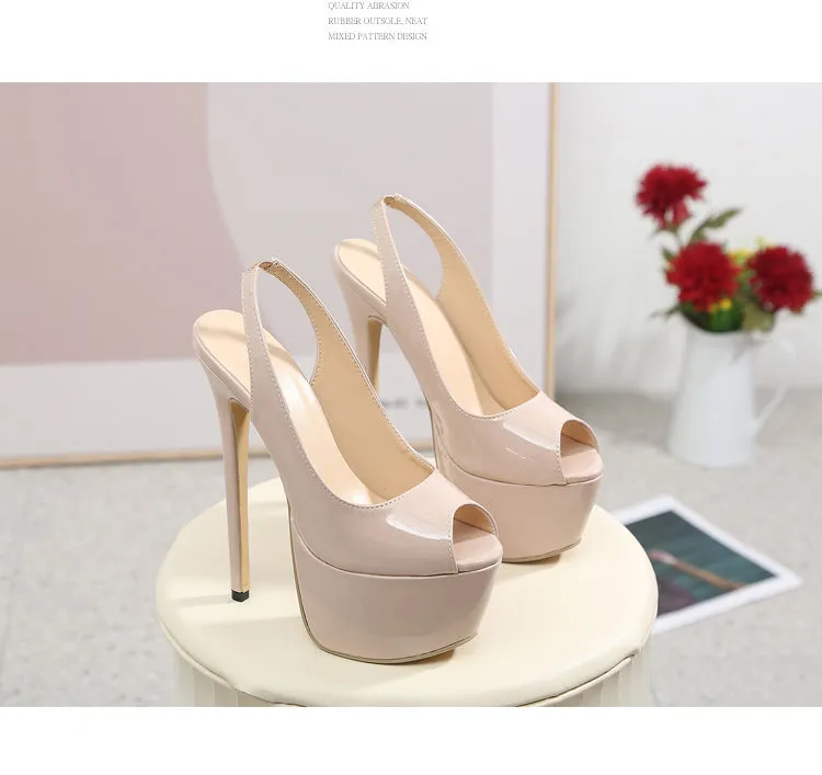 Patent Leather 16 cm High Heel Peep Toe Platform  Sandals