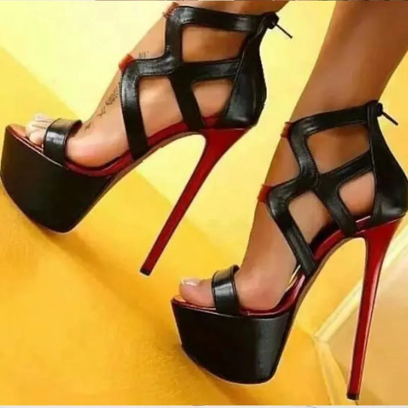 Patent Leather 16 cm High Heel Platform Peep Toe Sandals