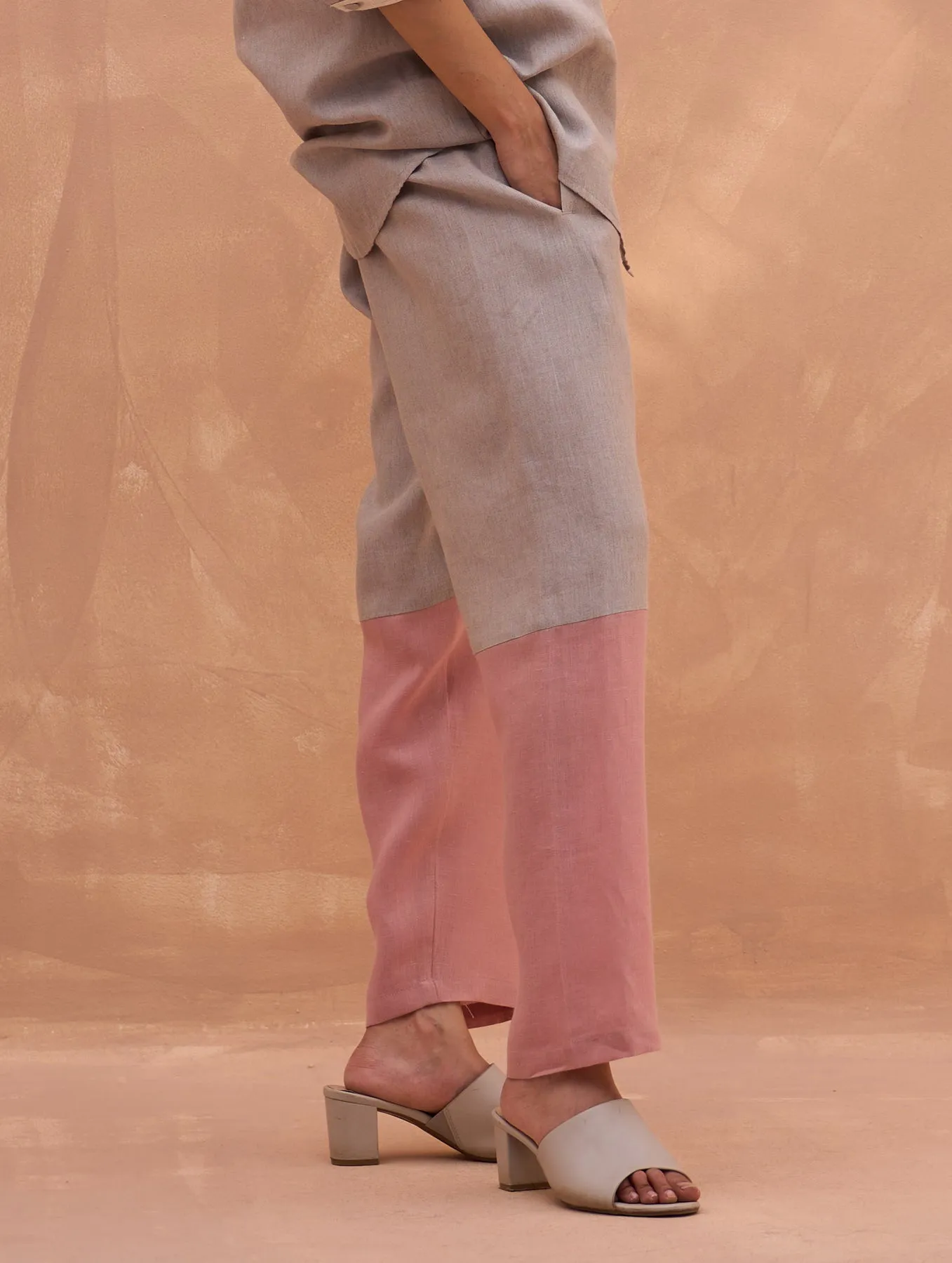 "Cara Color-Blocked Linen Pant